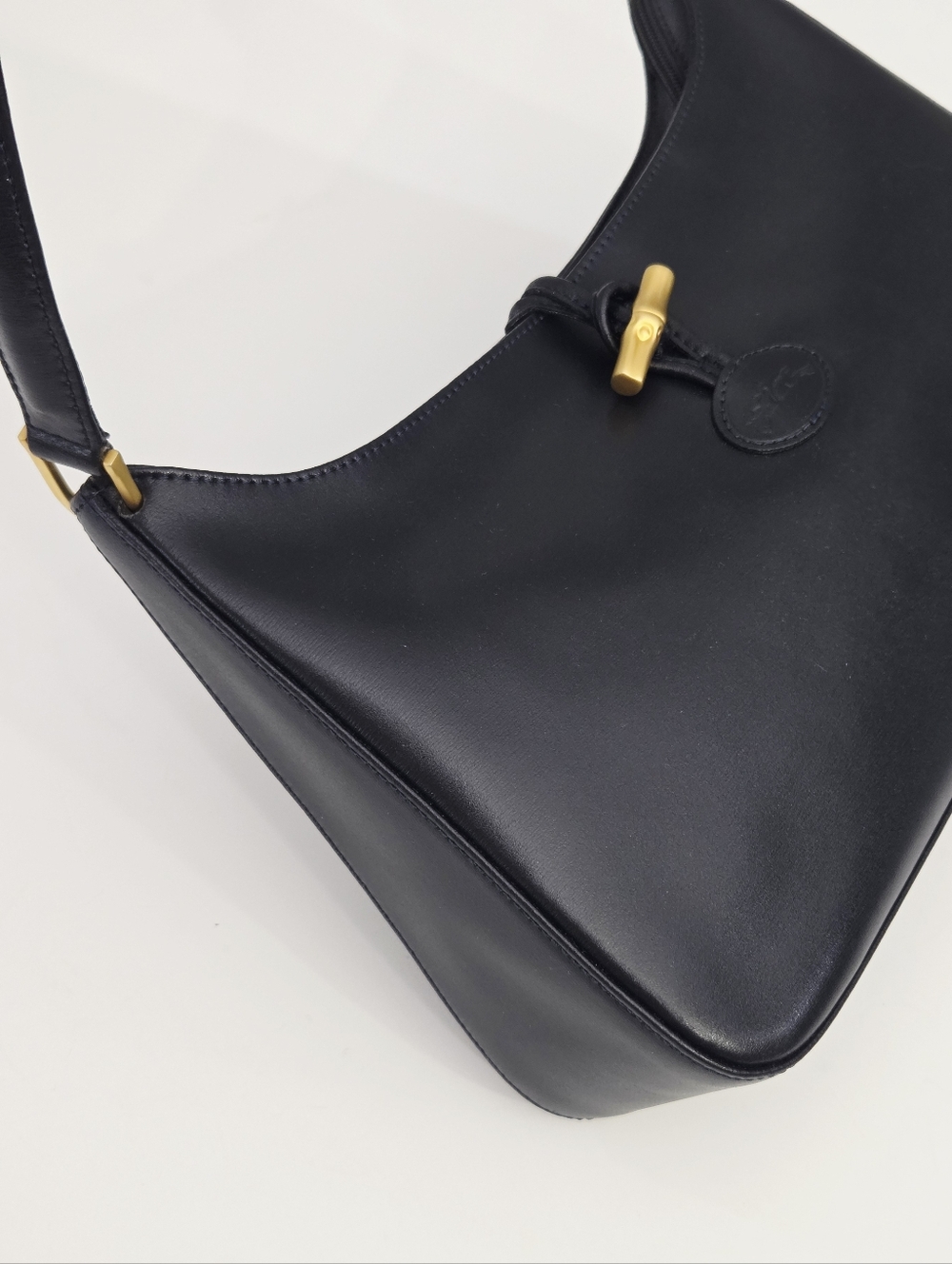 VINTAGE LONGCHAMP ROSEAU DARK BLUE LEATHER SHOULDER BAG - Picture 2 of 8